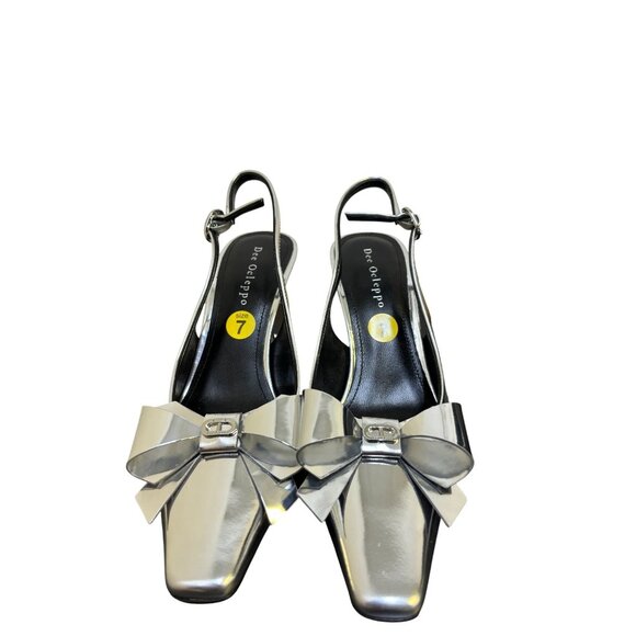 Dee Ocleppo Silver Slingback Pumps With Bow Detail Heels - Picture 3 of 10